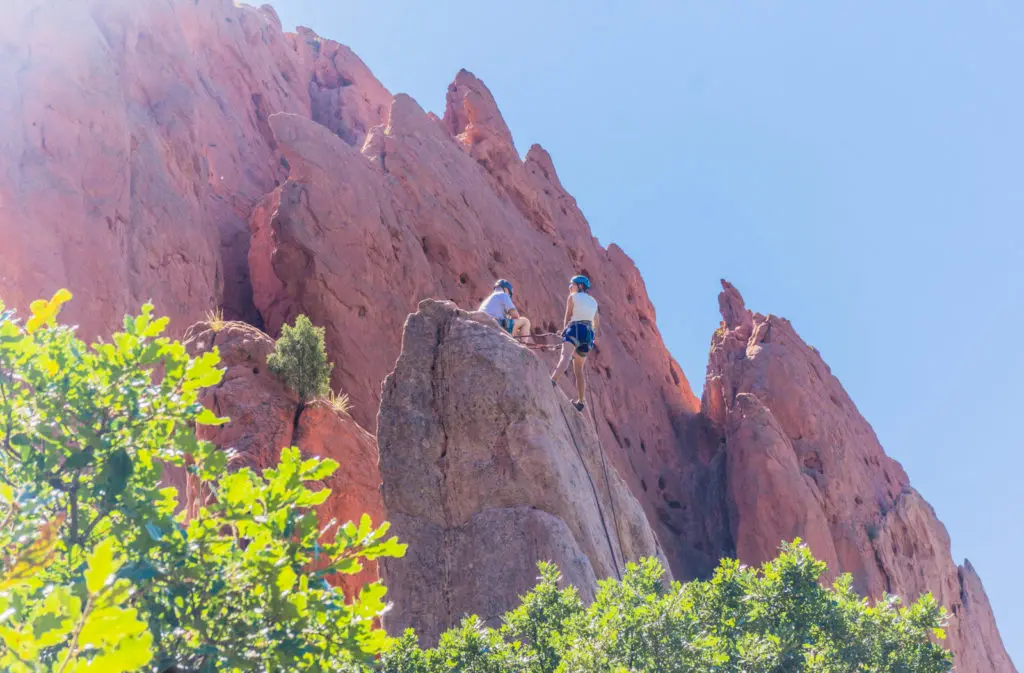 Garden of the Gods Colorado rock climbing couple